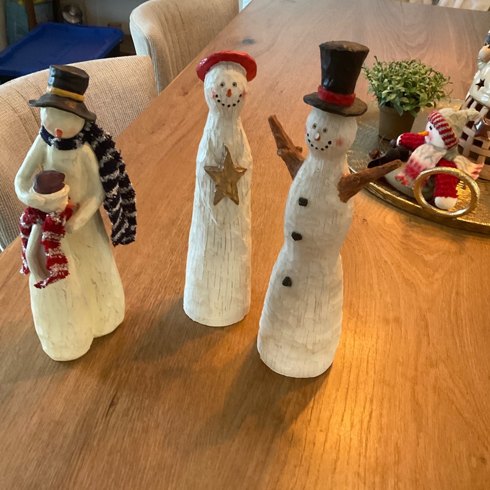 Charming Trio of Snowman Figurines - White and Black